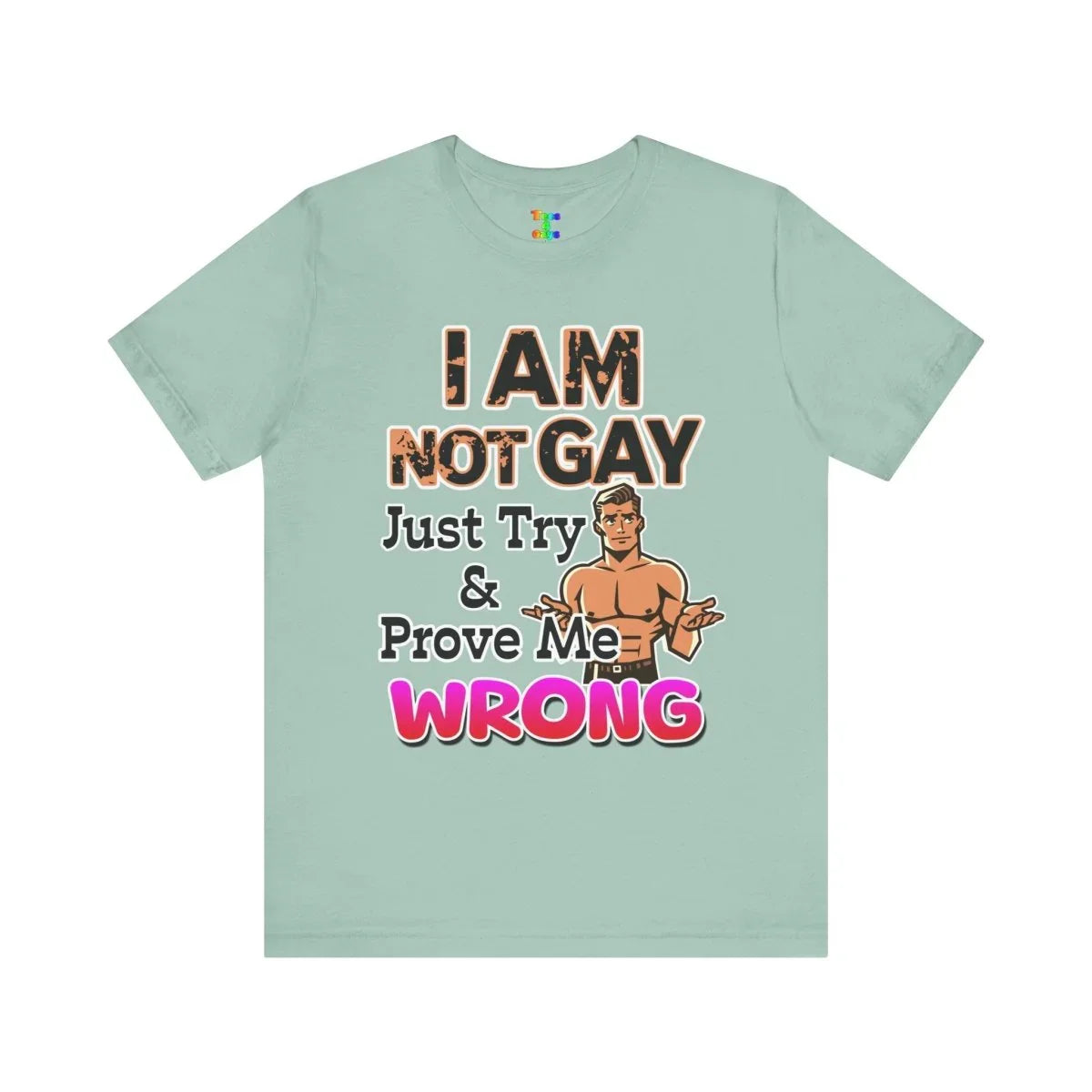 Funny Unisex Jersey Tee - I AM NOT GAY Just Try & Prove Me WRONG, Humorous Graphic Shirt, LGBTQ+ Pride, Gift for Friends, Casual Wear - Tees4Gays