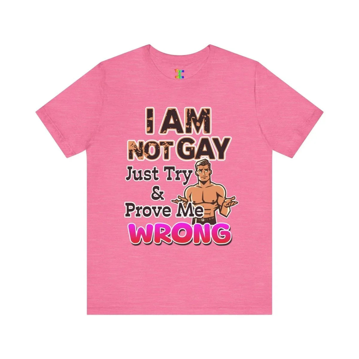 Funny Unisex Jersey Tee - I AM NOT GAY Just Try & Prove Me WRONG, Humorous Graphic Shirt, LGBTQ+ Pride, Gift for Friends, Casual Wear - Tees4Gays