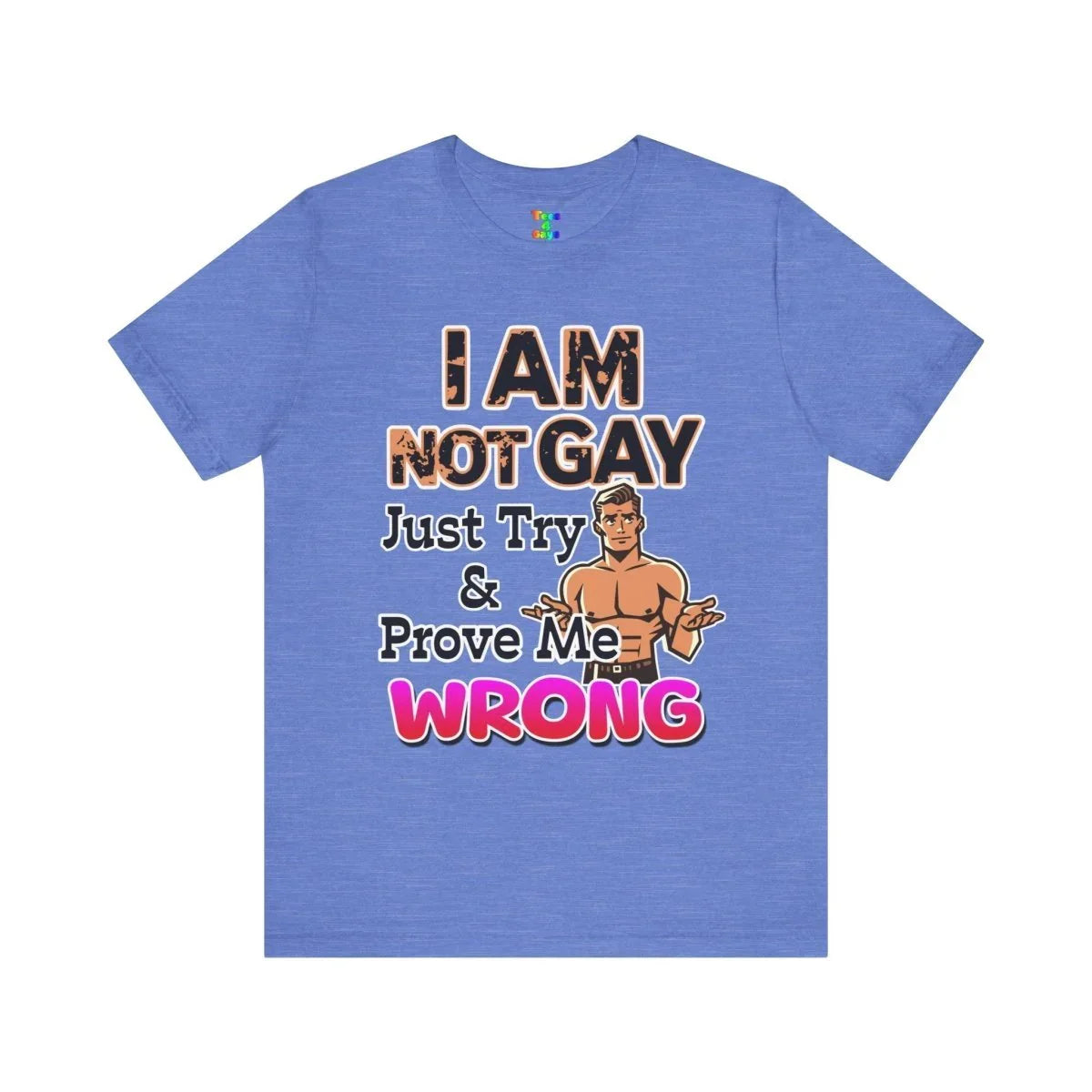 Funny Unisex Jersey Tee - I AM NOT GAY Just Try & Prove Me WRONG, Humorous Graphic Shirt, LGBTQ+ Pride, Gift for Friends, Casual Wear - Tees4Gays