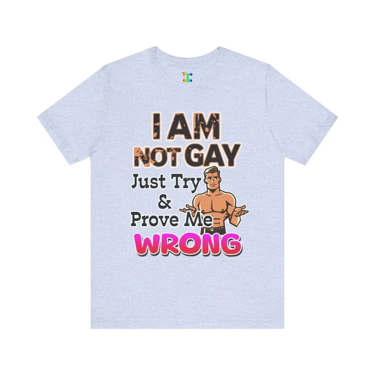 Funny Unisex Jersey Tee - I AM NOT GAY Just Try & Prove Me WRONG, Humorous Graphic Shirt, LGBTQ+ Pride, Gift for Friends, Casual Wear - Tees4Gays