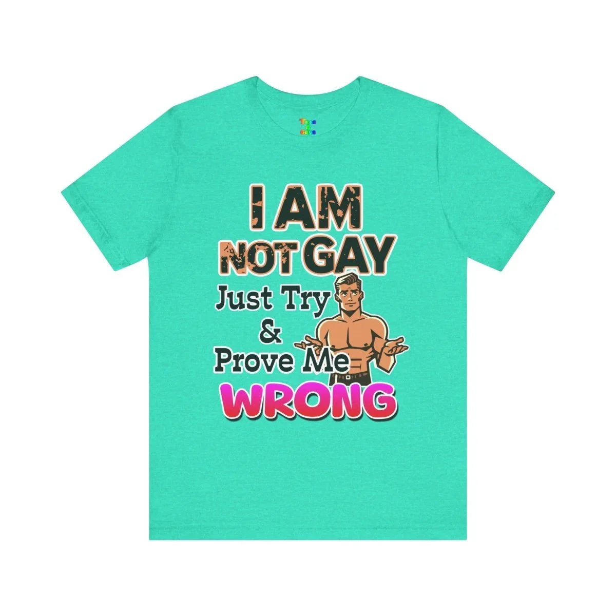 Funny Unisex Jersey Tee - I AM NOT GAY Just Try & Prove Me WRONG, Humorous Graphic Shirt, LGBTQ+ Pride, Gift for Friends, Casual Wear - Tees4Gays