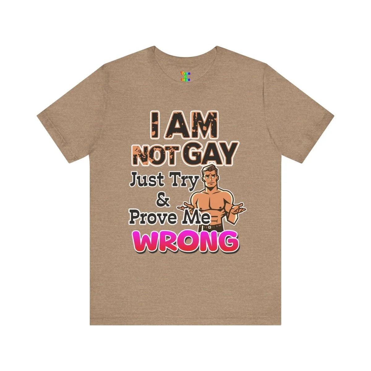 Funny Unisex Jersey Tee - I AM NOT GAY Just Try & Prove Me WRONG, Humorous Graphic Shirt, LGBTQ+ Pride, Gift for Friends, Casual Wear - Tees4Gays