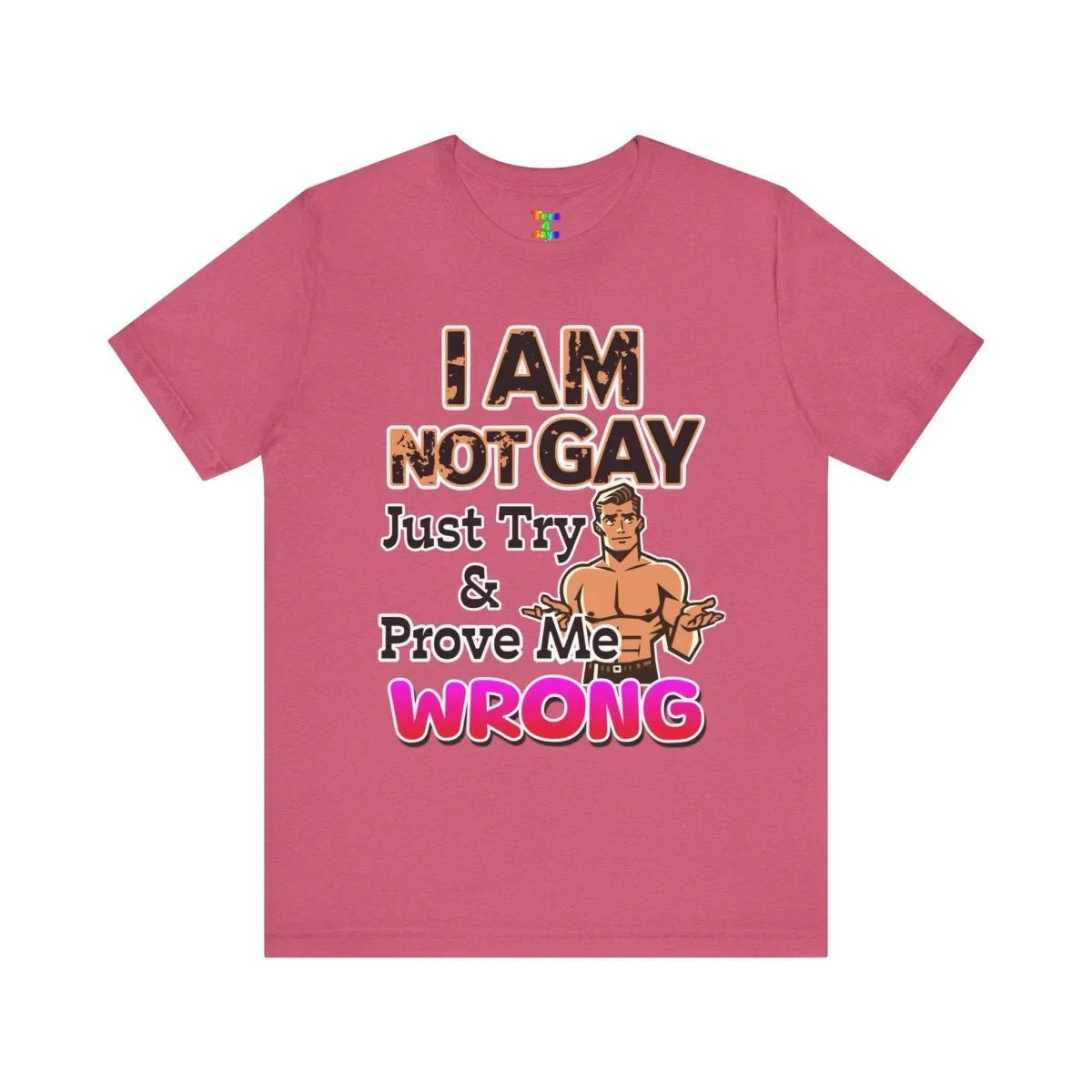 Funny Unisex Jersey Tee - I AM NOT GAY Just Try & Prove Me WRONG, Humorous Graphic Shirt, LGBTQ+ Pride, Gift for Friends, Casual Wear - Tees4Gays